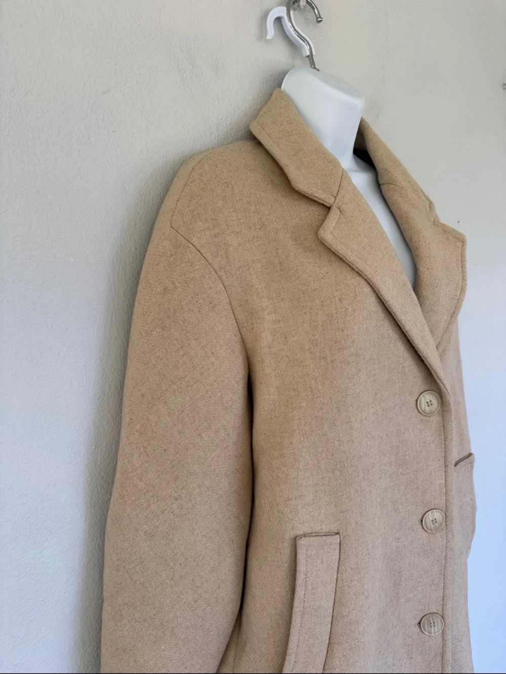 Zara beige cream wool blend longline button up winter peacoat size XS - Picture 7 of 15